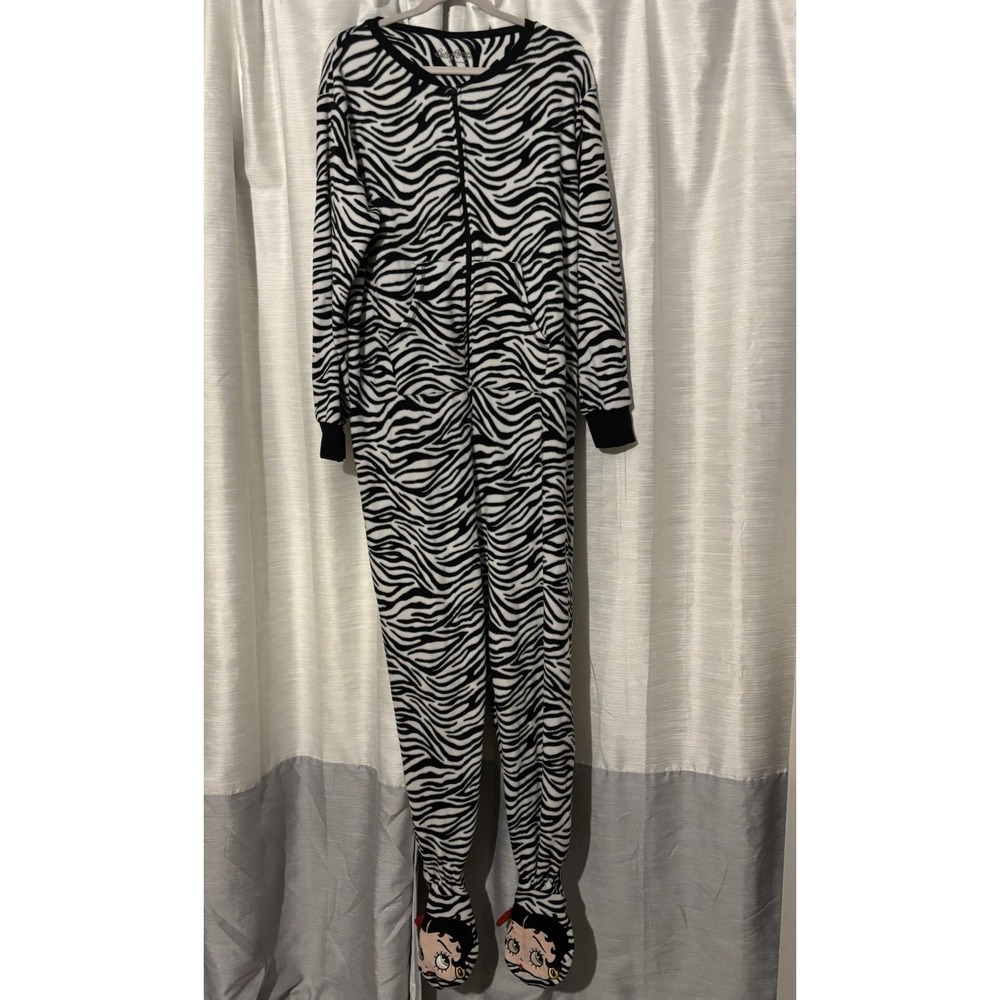Betty Boop Union Suit Fleece One Piece Adult Size XL Zebra Print Pajama PJs Flaw